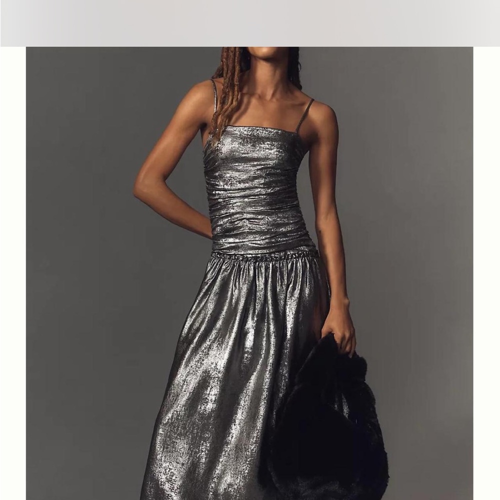 Anthropologie Metallic Silver Dress